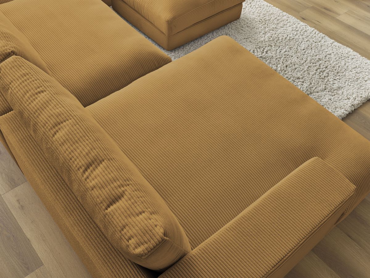 Canapé panoramique fixe compact LEONARD velours côtelé avec pouf