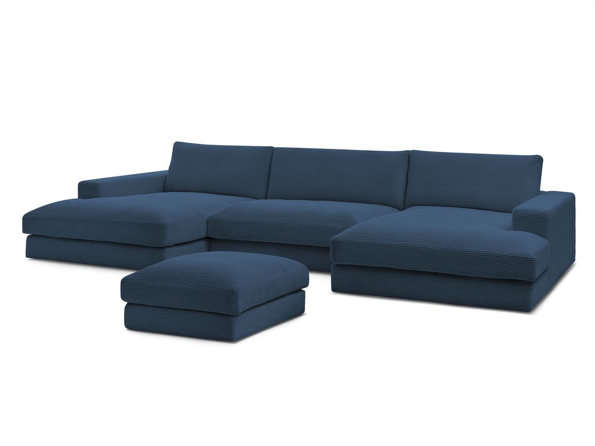 Canapé panoramique fixe compact LEONARD velours côtelé avec pouf