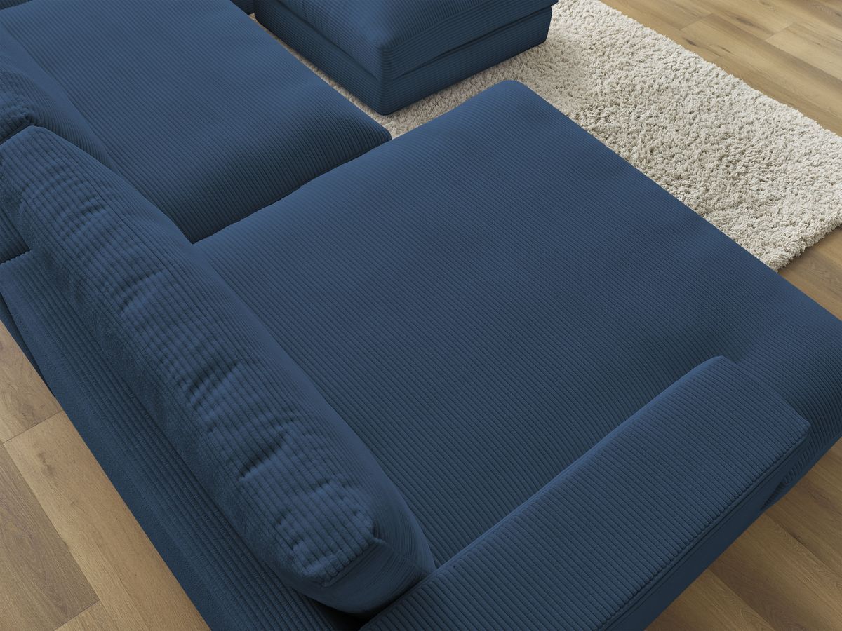 Canapé panoramique fixe compact LEONARD velours côtelé avec pouf