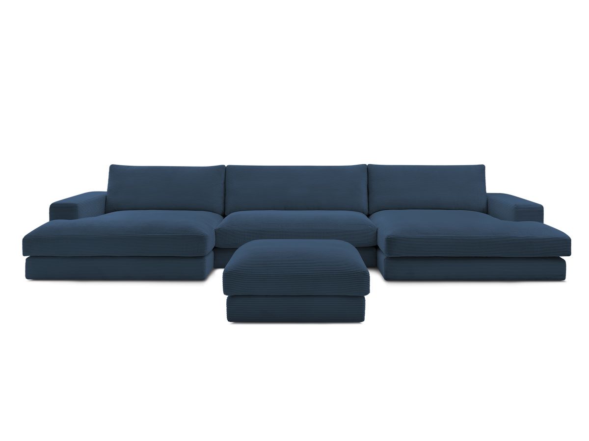 Canapé panoramique fixe compact LEONARD velours côtelé avec pouf
