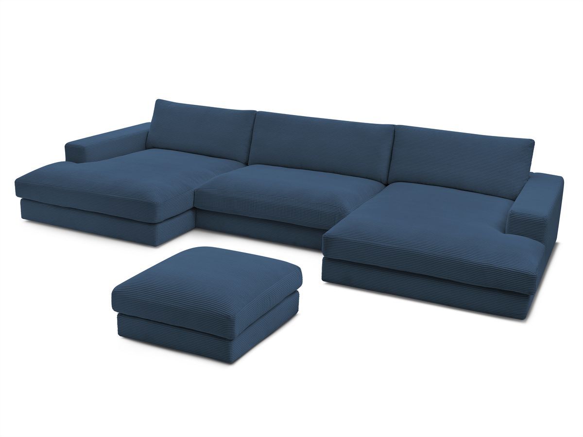 Canapé panoramique fixe compact LEONARD velours côtelé avec pouf