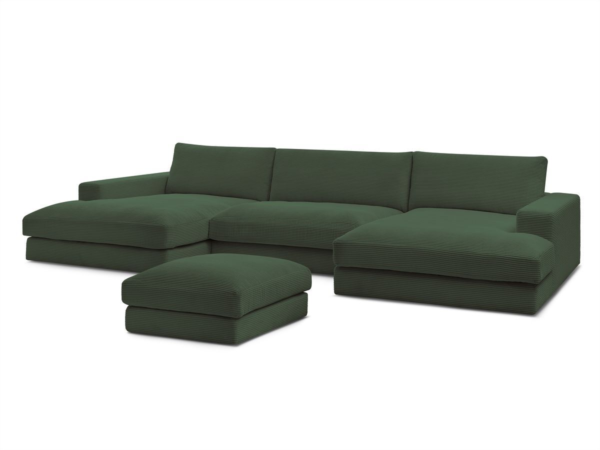 Canapé panoramique fixe compact LEONARD velours côtelé avec pouf