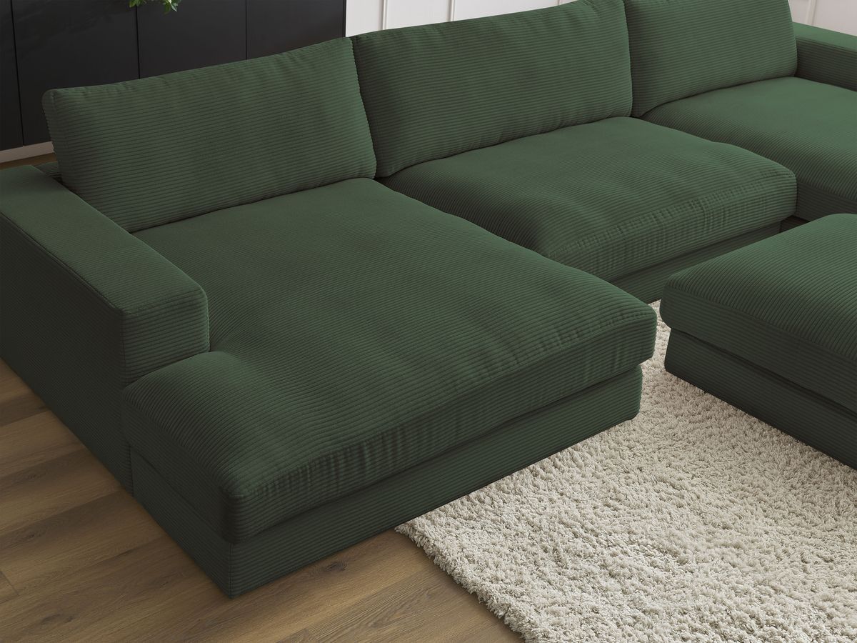 Canapé panoramique fixe compact LEONARD velours côtelé avec pouf