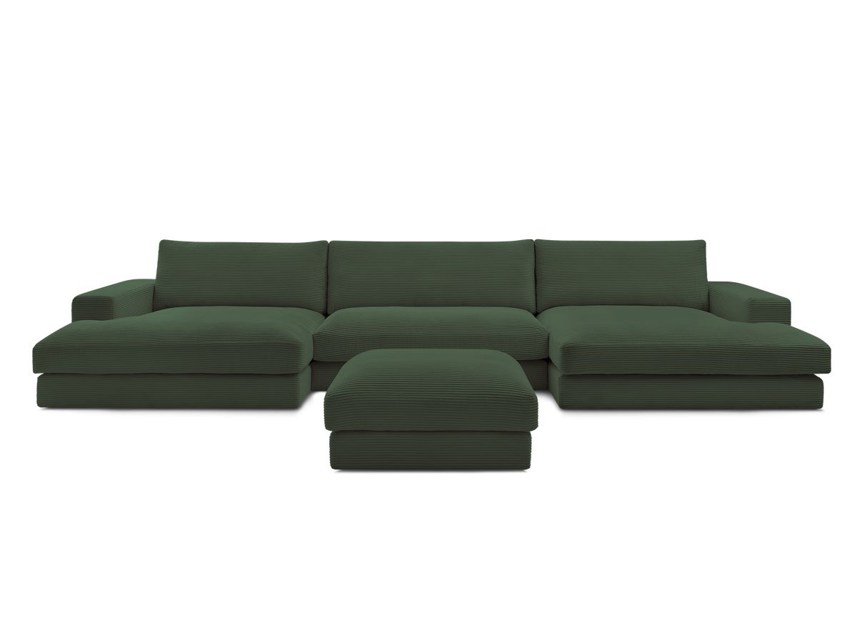 Canapé panoramique fixe compact LEONARD velours côtelé avec pouf