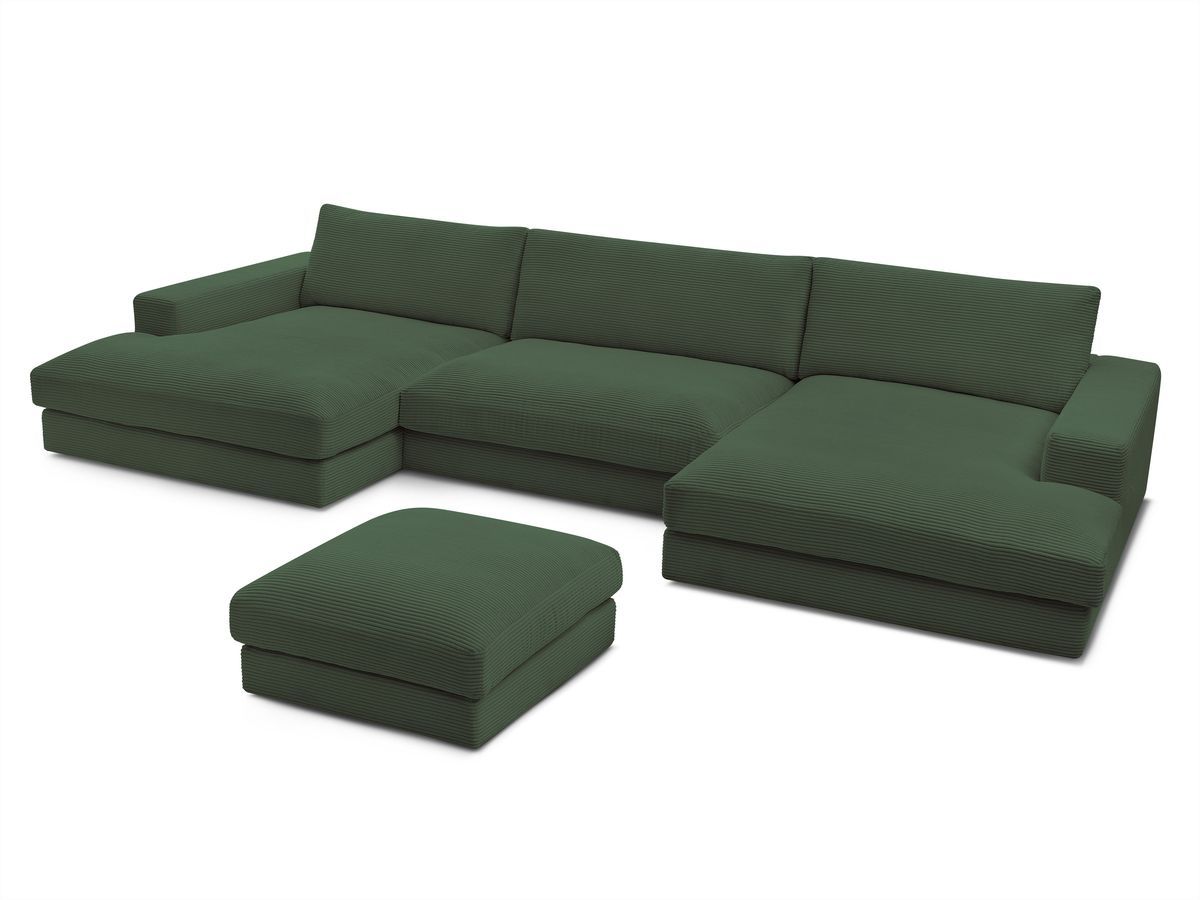 Canapé panoramique fixe compact LEONARD velours côtelé avec pouf