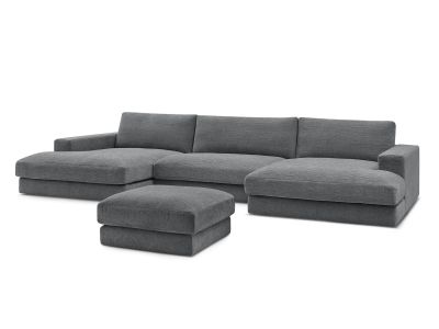 Canapé panoramique fixe compact LEONARD tissu texturé avec pouf