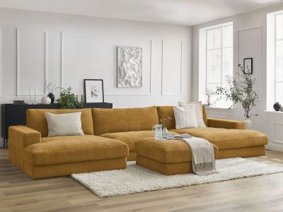 Canapé panoramique fixe compact LEONARD tissu texturé avec pouf