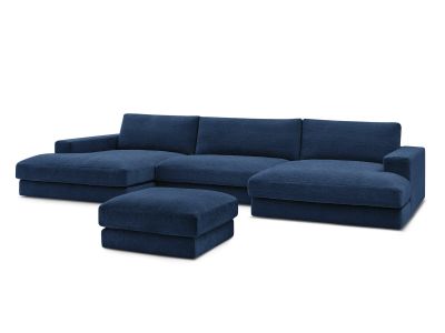 Canapé panoramique fixe compact LEONARD tissu texturé avec pouf
