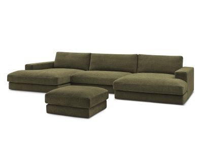 Canapé panoramique fixe compact LEONARD tissu texturé avec pouf