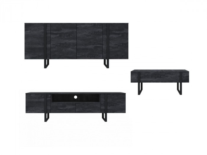 Ensemble ELMA avec buffet 200 cm + meuble TV 200 cm pieds métal noir