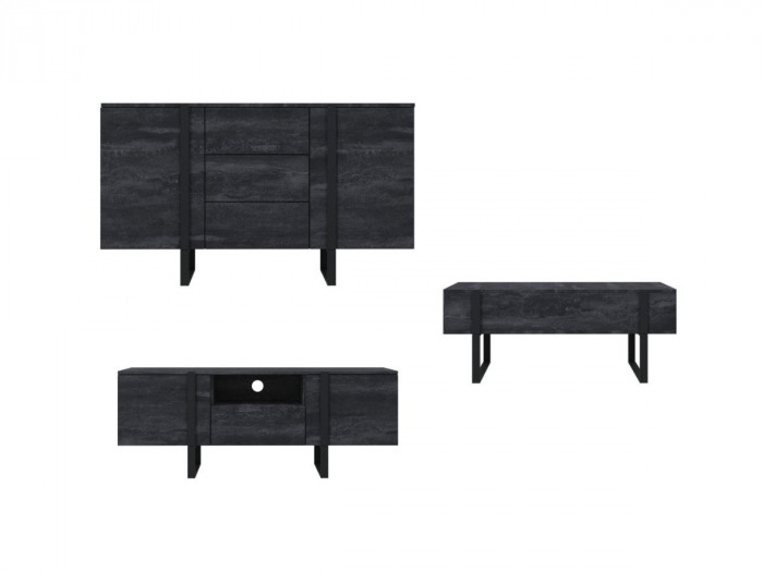 Ensemble ELMA avec buffet 150 cm ELMA + meuble TV 150 cm + table basse pieds métal noir
