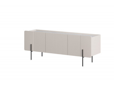 Meuble TV 3 portes 150 cm MATHILDE plateau effet marbre et pieds noirs