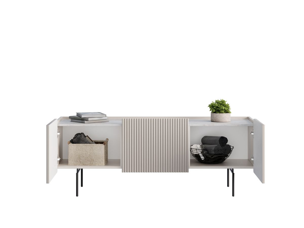 MATHILDE 3-deurs tv-meubel 150 cm marmerlook blad en zwarte poten
