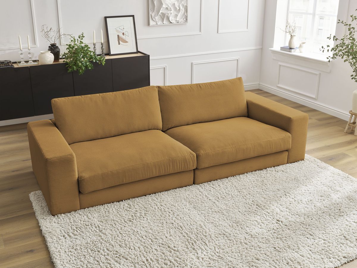 Canapé droit 3 places compact LEONARD velours côtelé jaune — vue 5