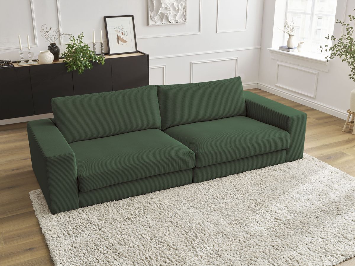 Canapé droit 3 places compact LEONARD velours côtelé vert foncé — vue 5