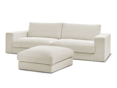 Canapé droit fixe 3 places compact LEONARD velours côtelé avec pouf