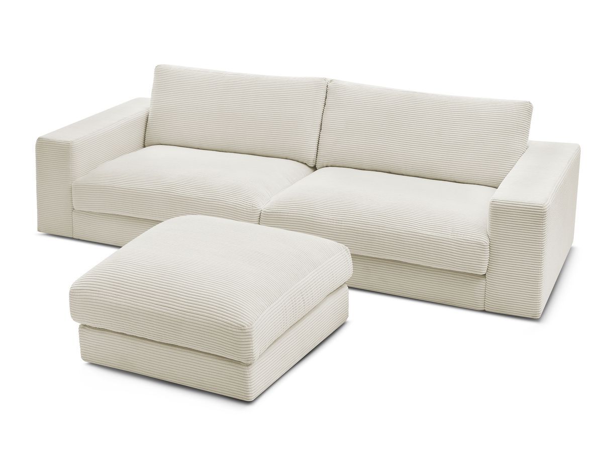 Canapé droit fixe 3 places compact LEONARD velours côtelé avec pouf
