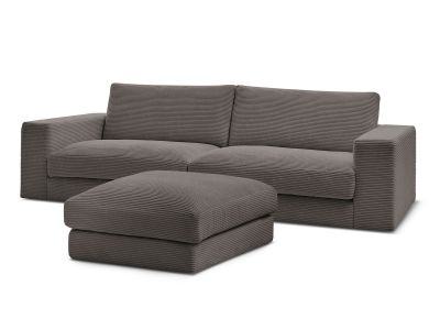 Canapé droit fixe 3 places compact LEONARD velours côtelé avec pouf