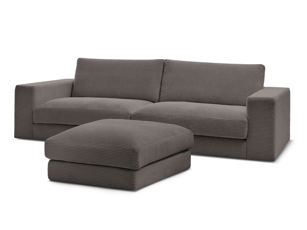 Canapé droit fixe 3 places compact LEONARD velours côtelé avec pouf