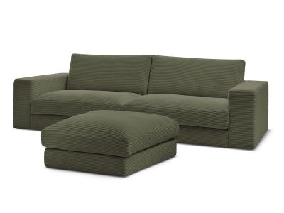 Canapé droit fixe 3 places compact LEONARD velours côtelé avec pouf