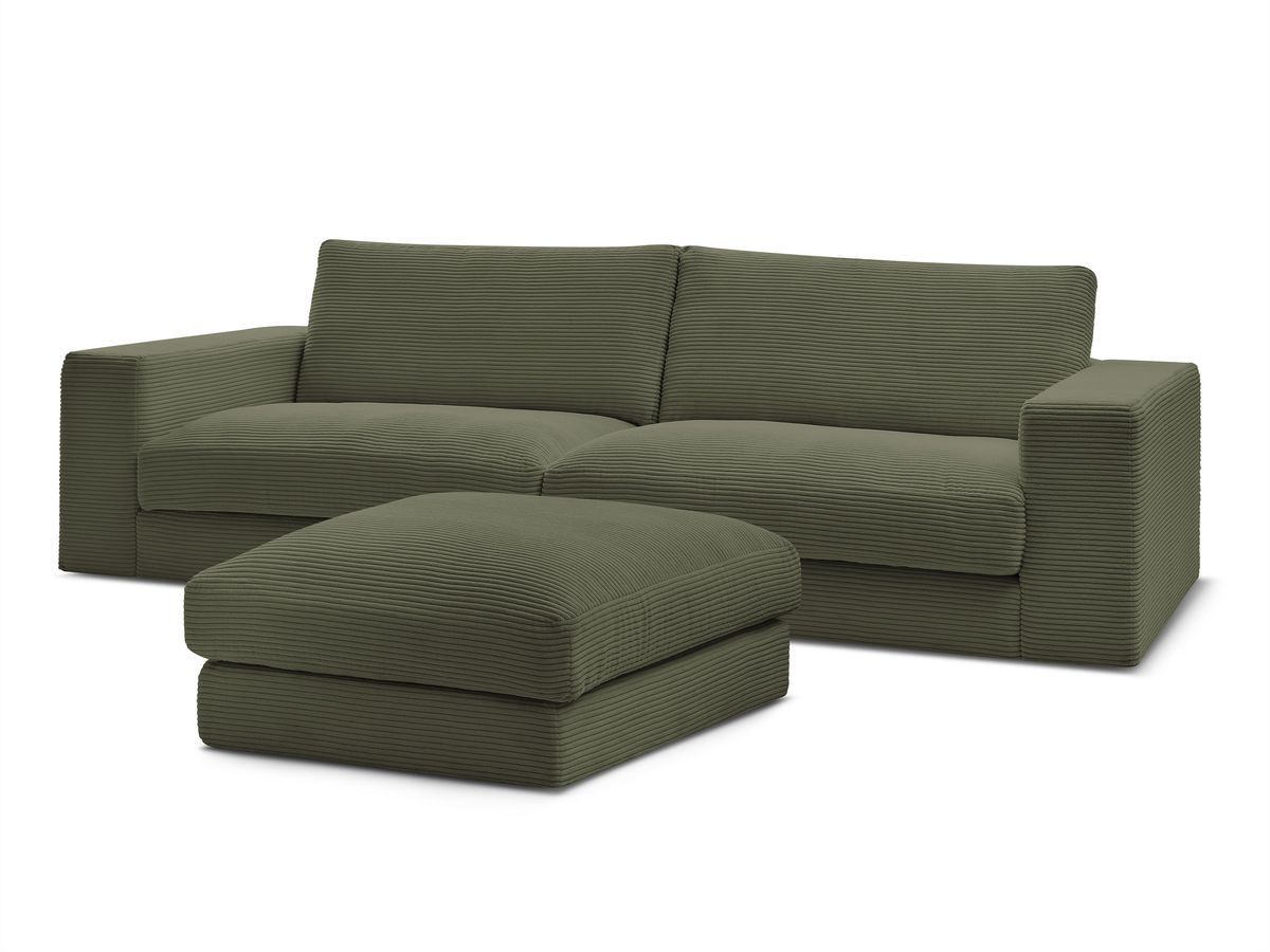 Canapé droit fixe 3 places compact LEONARD velours côtelé avec pouf