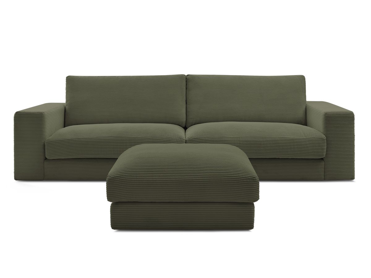 Canapé droit fixe 3 places compact LEONARD velours côtelé avec pouf