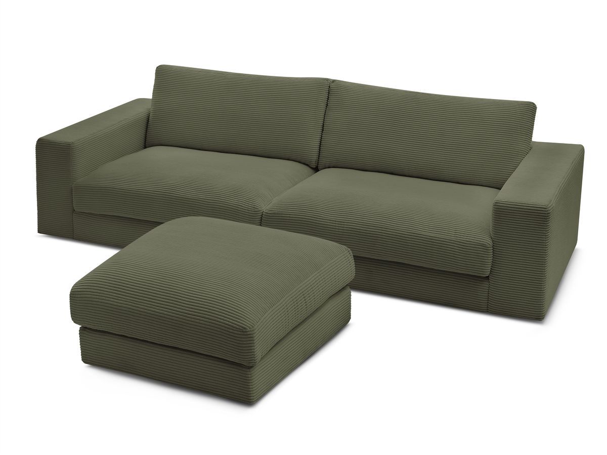Canapé droit fixe 3 places compact LEONARD velours côtelé avec pouf