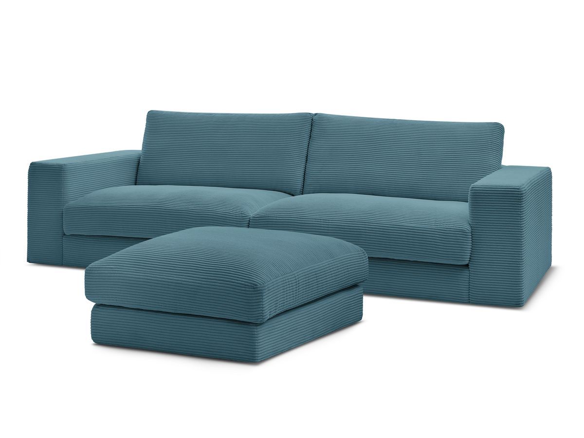 Canapé droit fixe 3 places compact LEONARD velours côtelé avec pouf