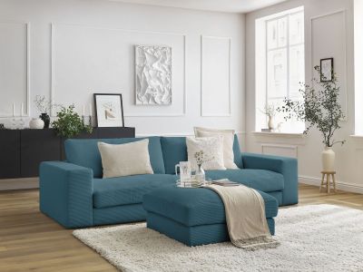 Canapé droit fixe 3 places compact LEONARD velours côtelé avec pouf
