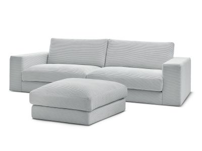 Canapé droit fixe 3 places compact LEONARD velours côtelé avec pouf
