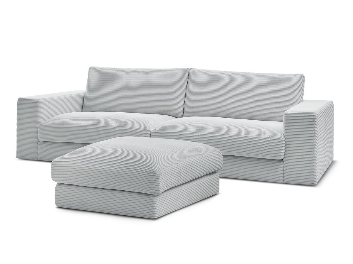 Canapé droit fixe 3 places compact LEONARD velours côtelé avec pouf