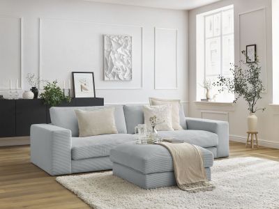 Canapé droit fixe 3 places compact LEONARD velours côtelé avec pouf