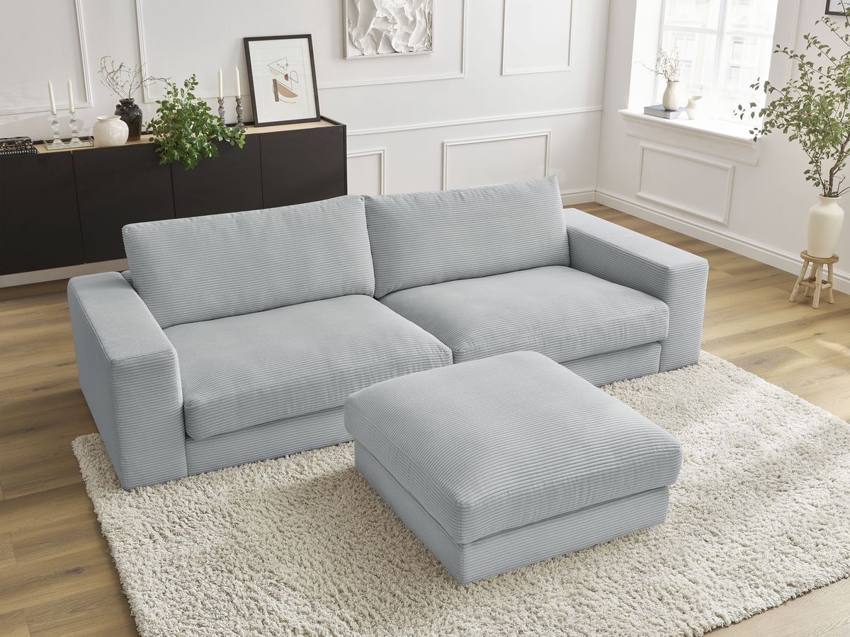 Canapé droit fixe 3 places compact LEONARD velours côtelé avec pouf