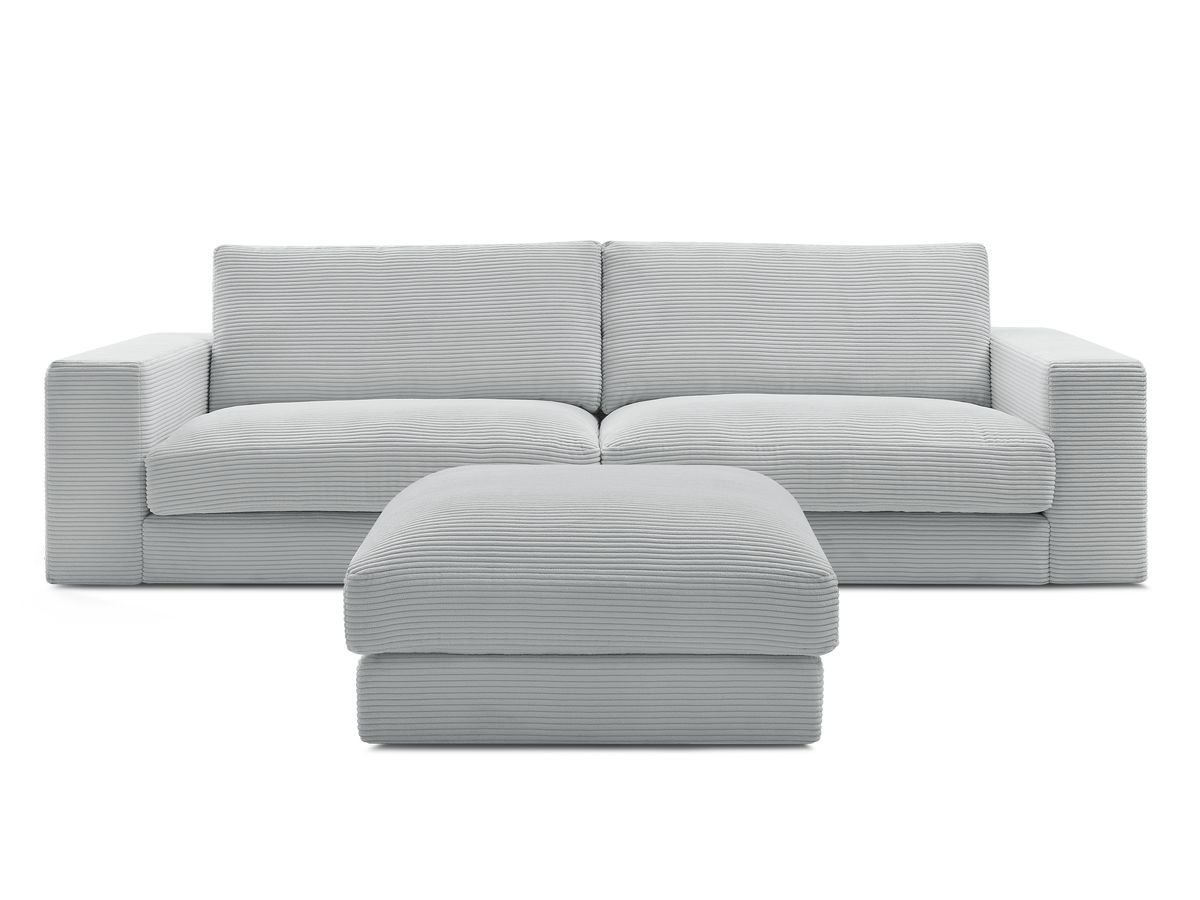 Canapé droit 3 places compact LEONARD velours côtelé avec pouf gris clair — vue 5