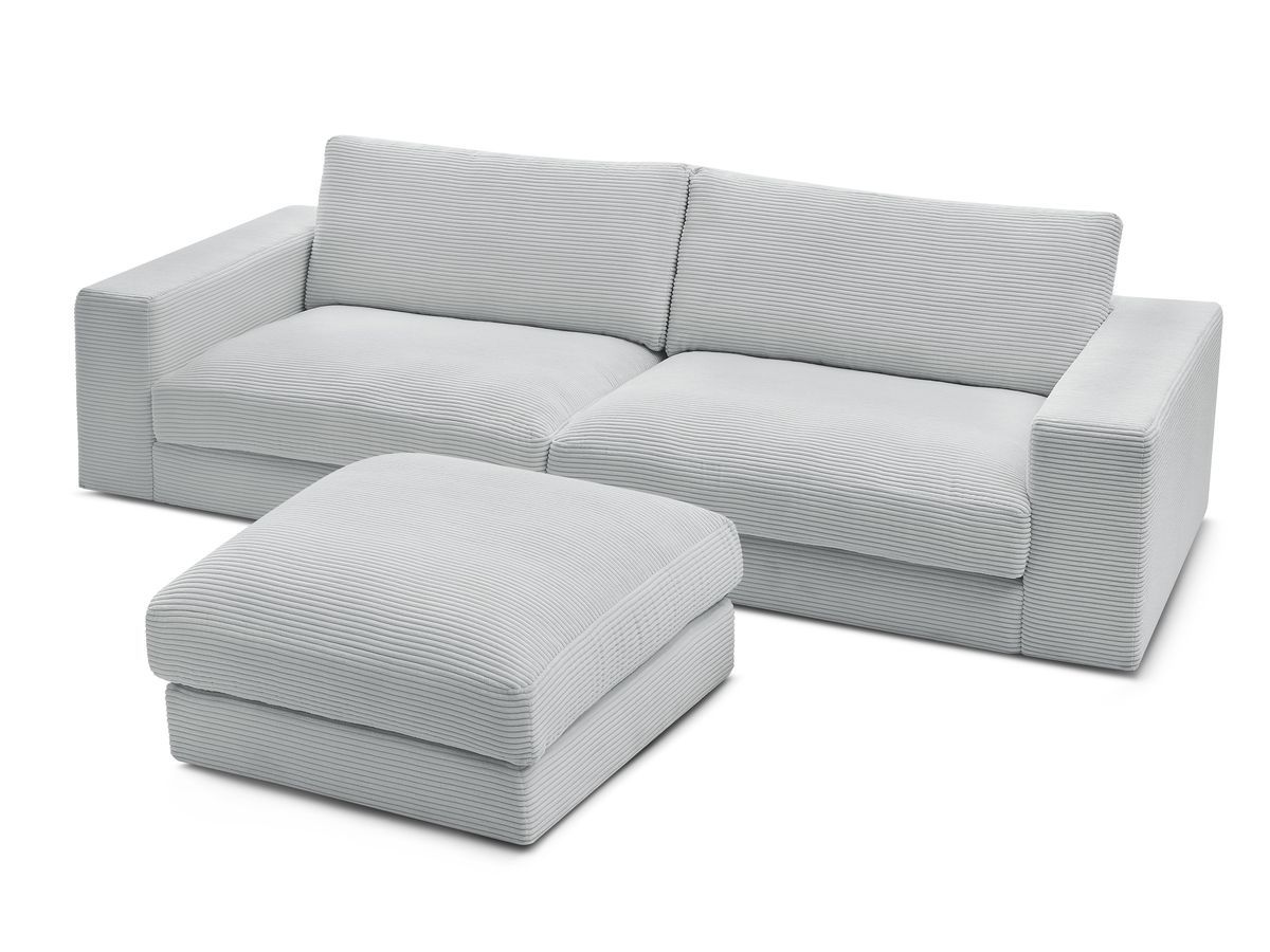 Canapé droit fixe 3 places compact LEONARD velours côtelé avec pouf