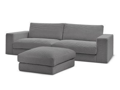 Canapé droit fixe 3 places compact LEONARD velours côtelé avec pouf