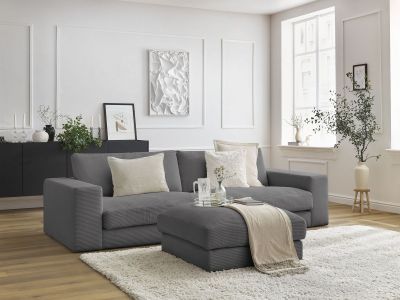 Canapé droit fixe 3 places compact LEONARD velours côtelé avec pouf