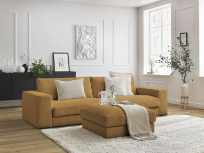 Canapé droit fixe 3 places compact LEONARD velours côtelé avec pouf