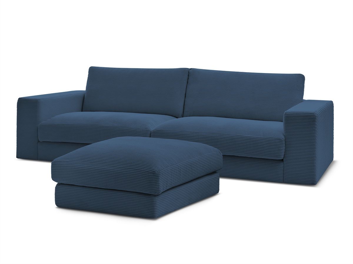 Canapé droit fixe 3 places compact LEONARD velours côtelé avec pouf