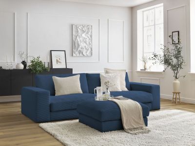 Canapé droit fixe 3 places compact LEONARD velours côtelé avec pouf