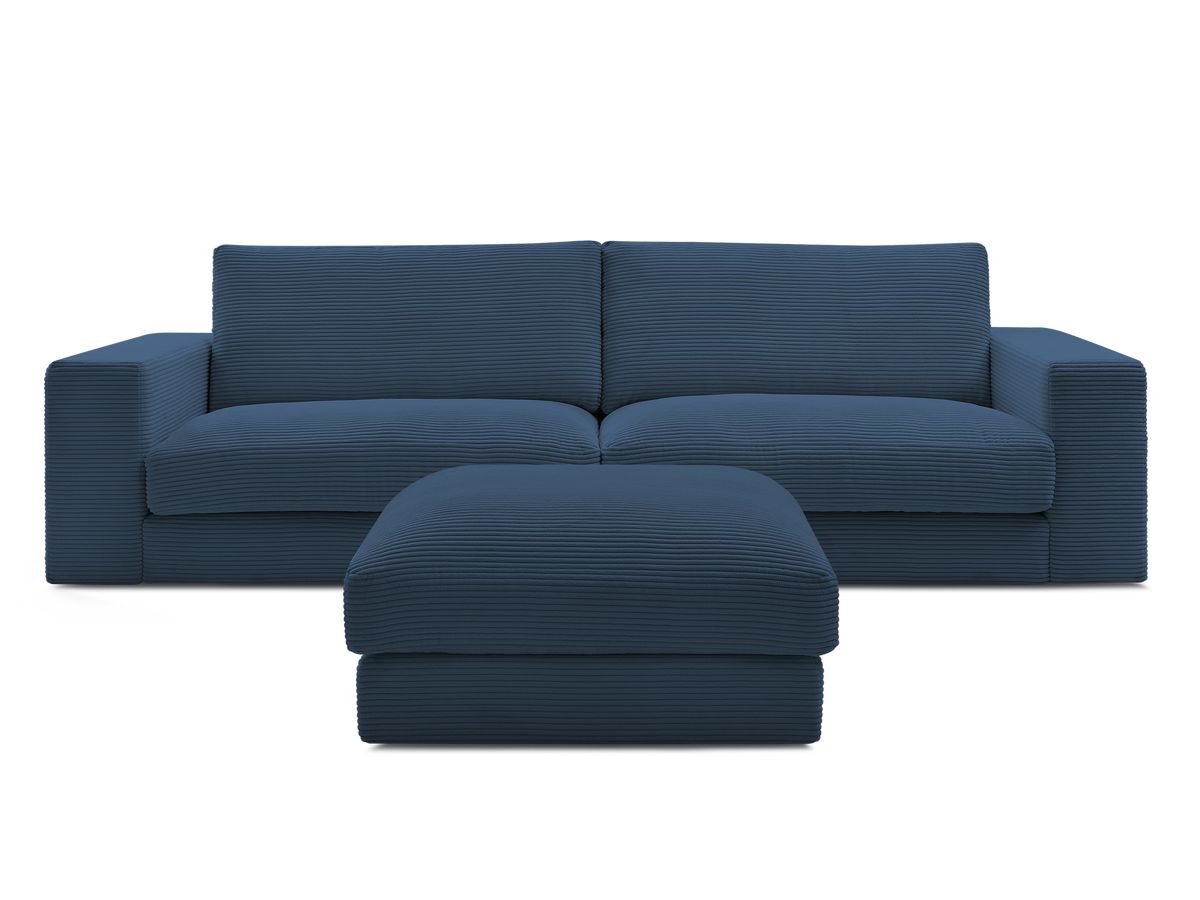 Canapé droit fixe 3 places compact LEONARD velours côtelé avec pouf