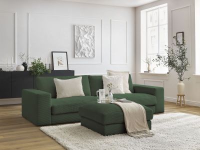 Canapé droit fixe 3 places compact LEONARD velours côtelé avec pouf
