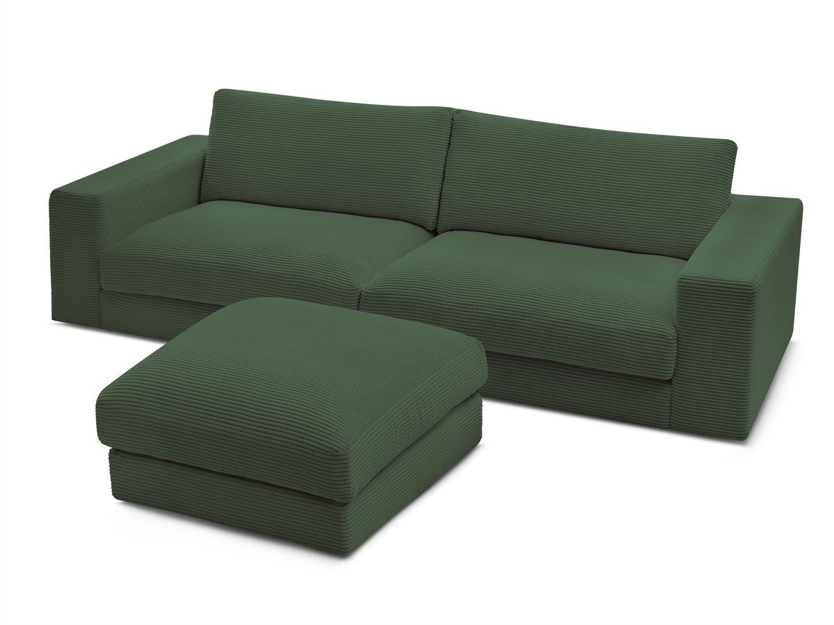 Canapé droit fixe 3 places compact LEONARD velours côtelé avec pouf
