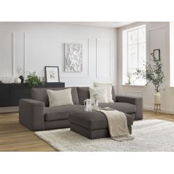 LEONARD kompaktowa sztruksowa sofa 3-osobowa z podnóżkiem