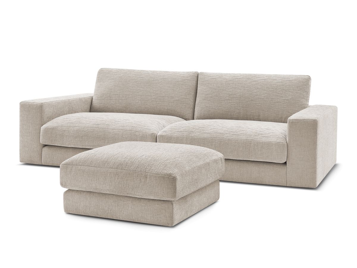 Canapé droit fixe 3 places compact LEONARD tissu texturé avec pouf