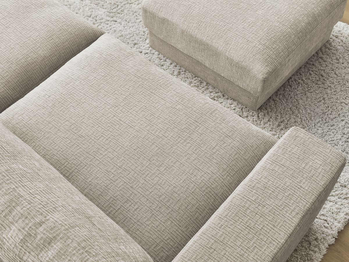 Canapé droit fixe 3 places compact LEONARD tissu texturé avec pouf