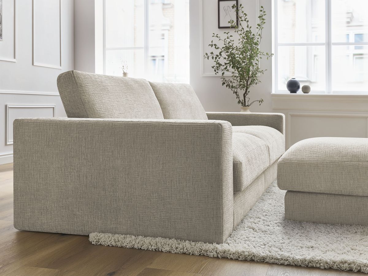 Canapé droit fixe 3 places compact LEONARD tissu texturé avec pouf