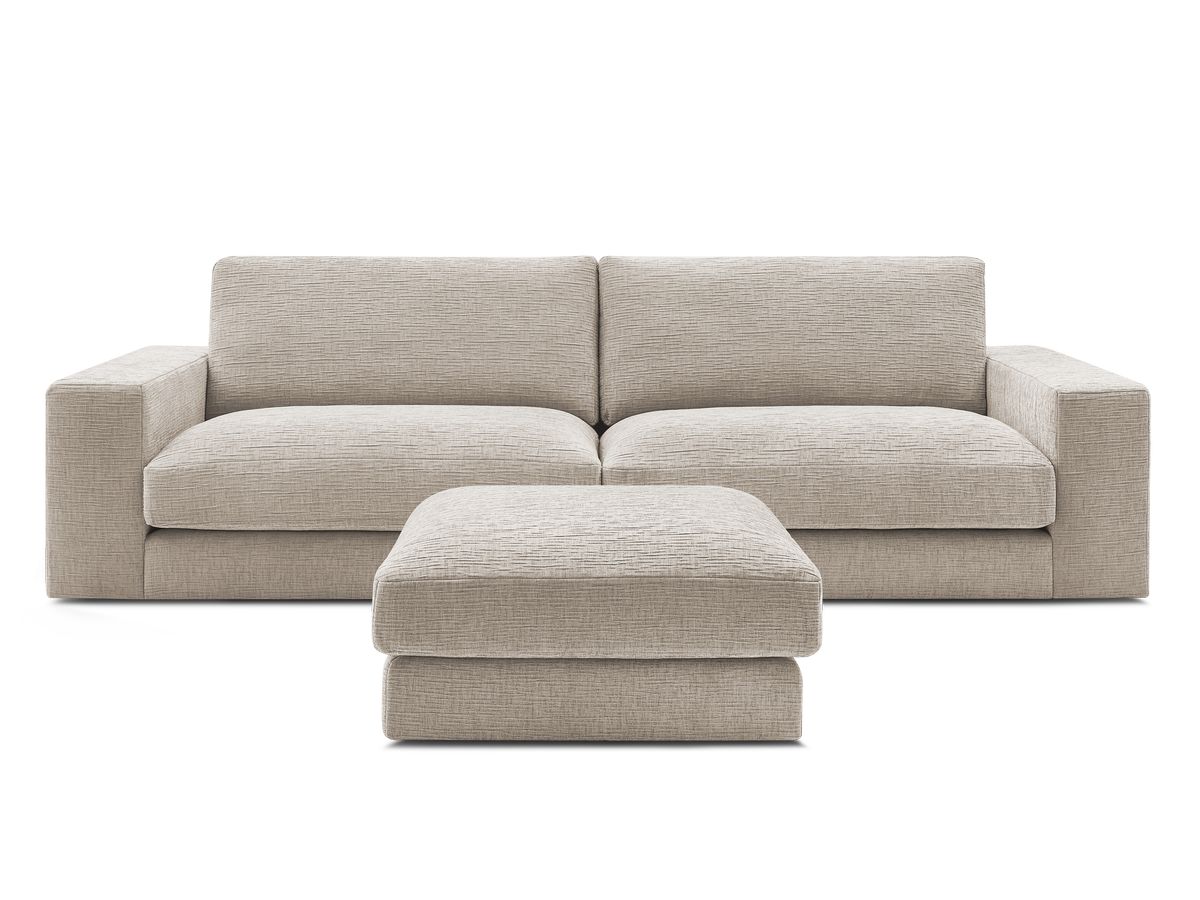 Canapé droit fixe 3 places compact LEONARD tissu texturé avec pouf