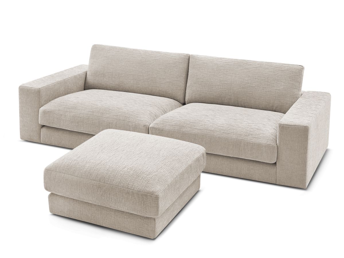 Canapé droit fixe 3 places compact LEONARD tissu texturé avec pouf