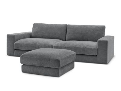 Canapé droit fixe 3 places compact LEONARD tissu texturé avec pouf